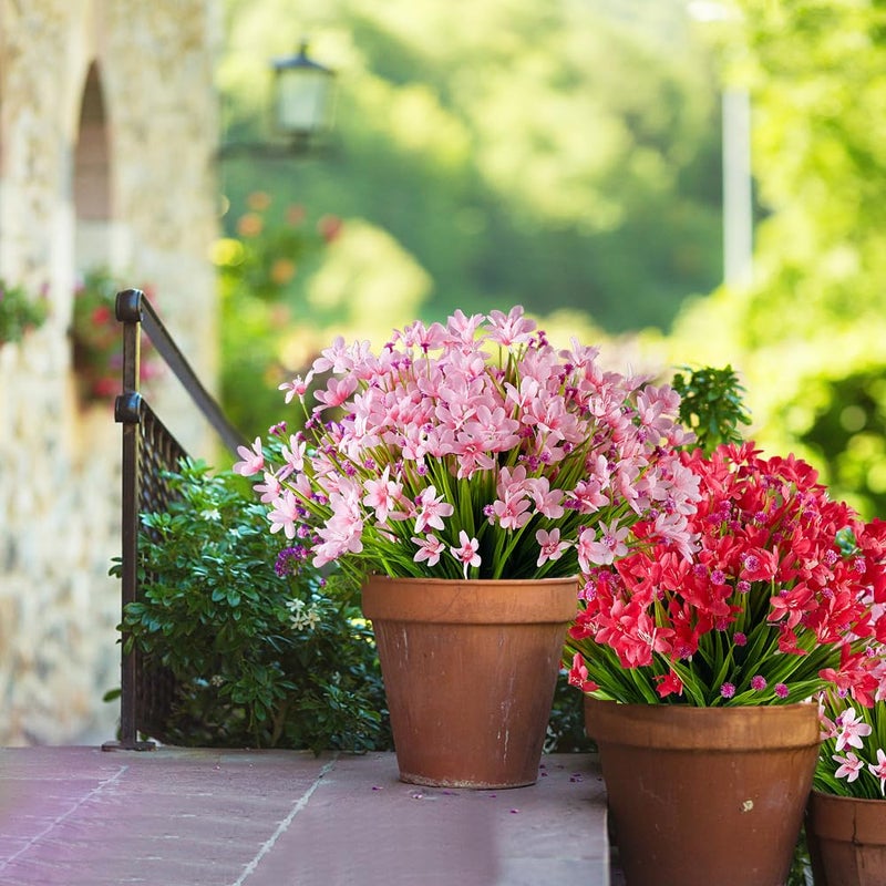 HAPLIA 8 Bundles Artificial Daffodils Flowers, Fake Artificial Greenery UV Resistant No Fade Faux Plastic Plants for Wedding Bridle Bouquet Indoor Outdoor Home Garden Kitchen Office Table Vase (Pink) - Image 2